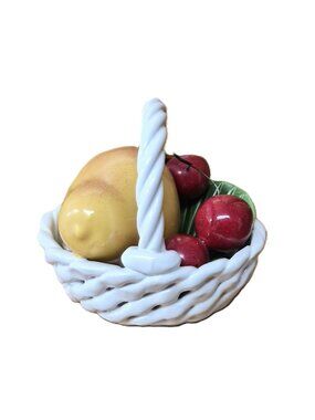 VTG Capodimonte Fruit Basket Pear&Cherries Italy Midcentury Cottagecore Farmhous